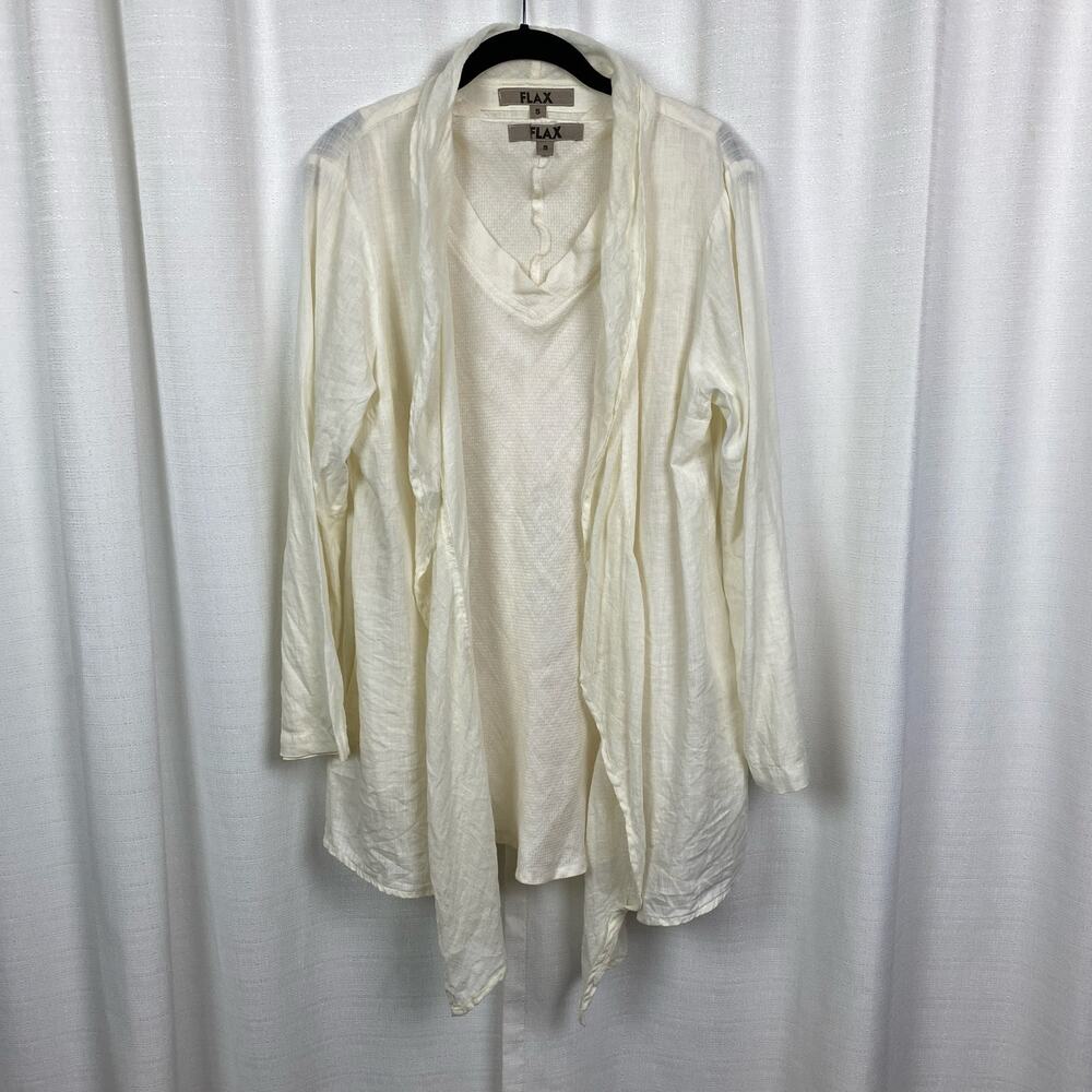 Flax Cream Linen Tank&Long Sleeve Open Drape Front Jacket Sz.S